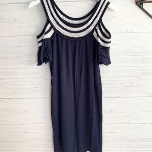 Navy and White Crochet Trim Dress